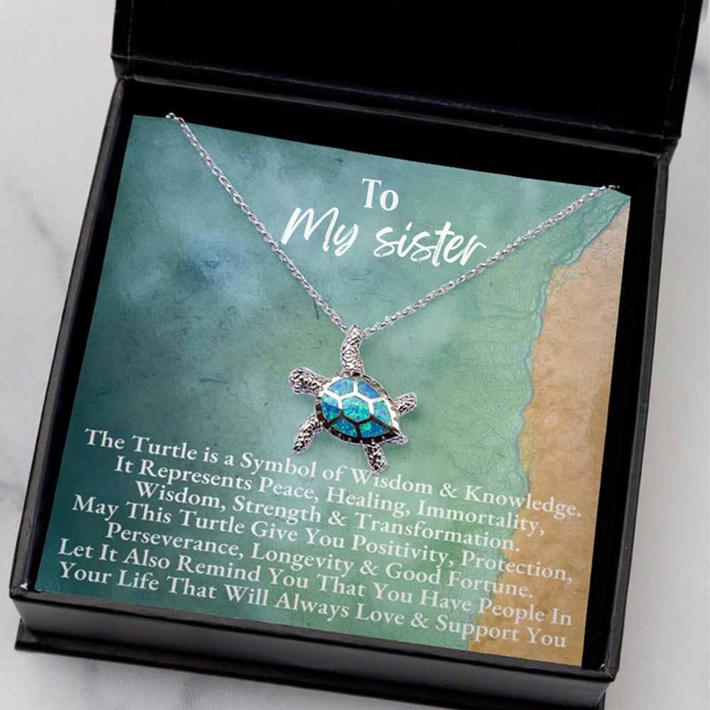 To My Sister-Opal Turtle Necklace
