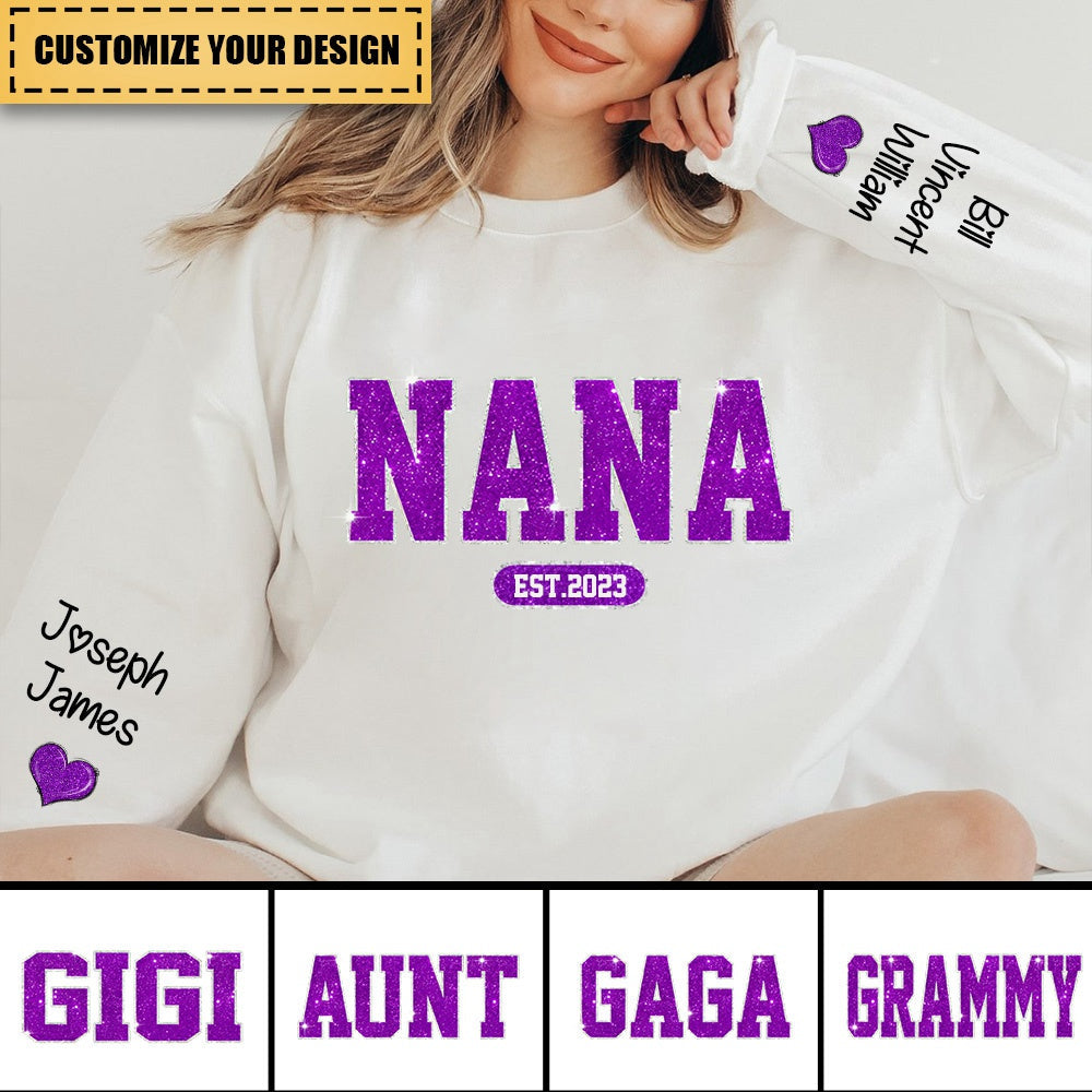 Personalized Grandma Est And Kids Sweatshirt - Glitter Custom Name