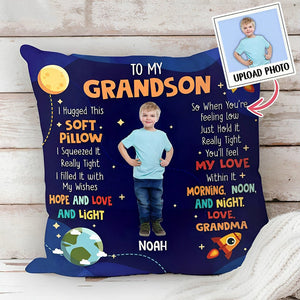 Personalized Gift For Grandson/Granddaughter Photo Hug This Pillow