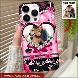 Black Pink Heart  Photo And Name - Personalized Phone Case, Gift For Pet Lover, Gift For Family