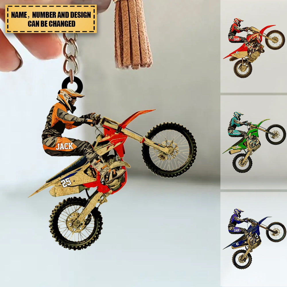 With Name Personalized Motocross Dirt Bike Rider Racing Key Ring