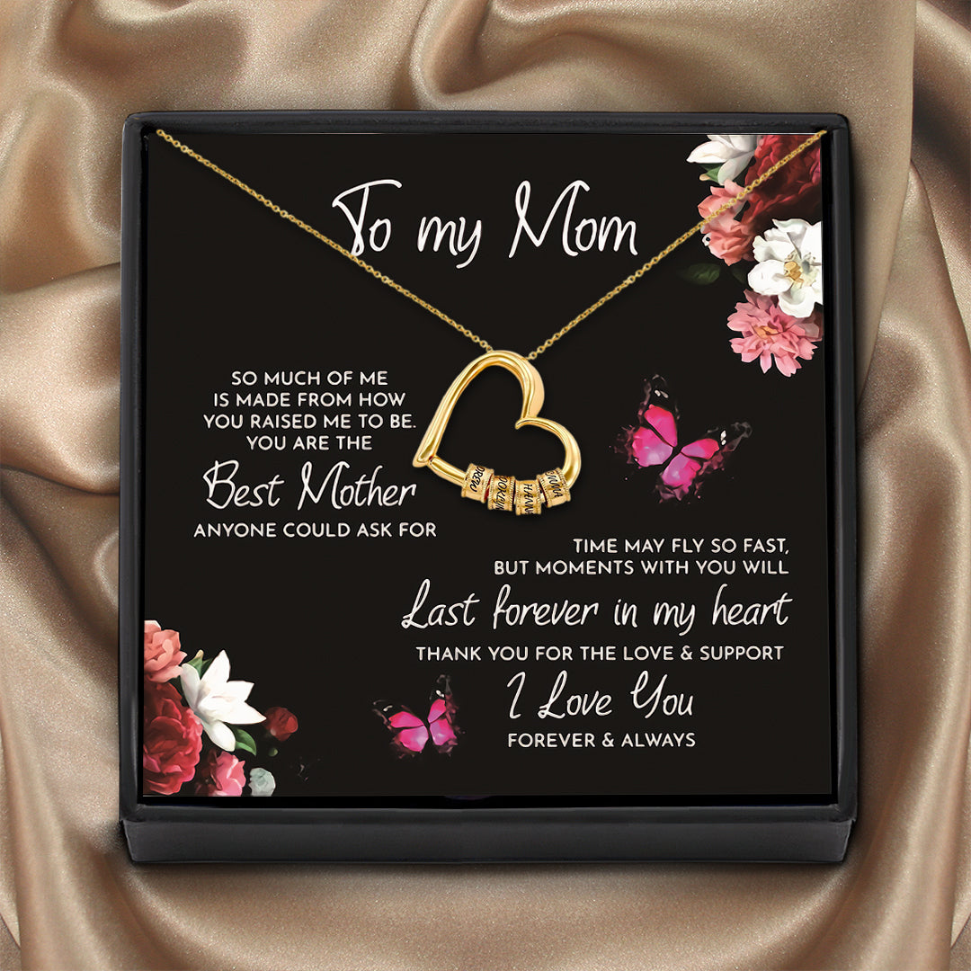 Mother's Day Gift Charming Heart Necklace with Engraved Beads