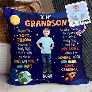 Personalized Gift For Grandson/Granddaughter Photo Hug This Pillow