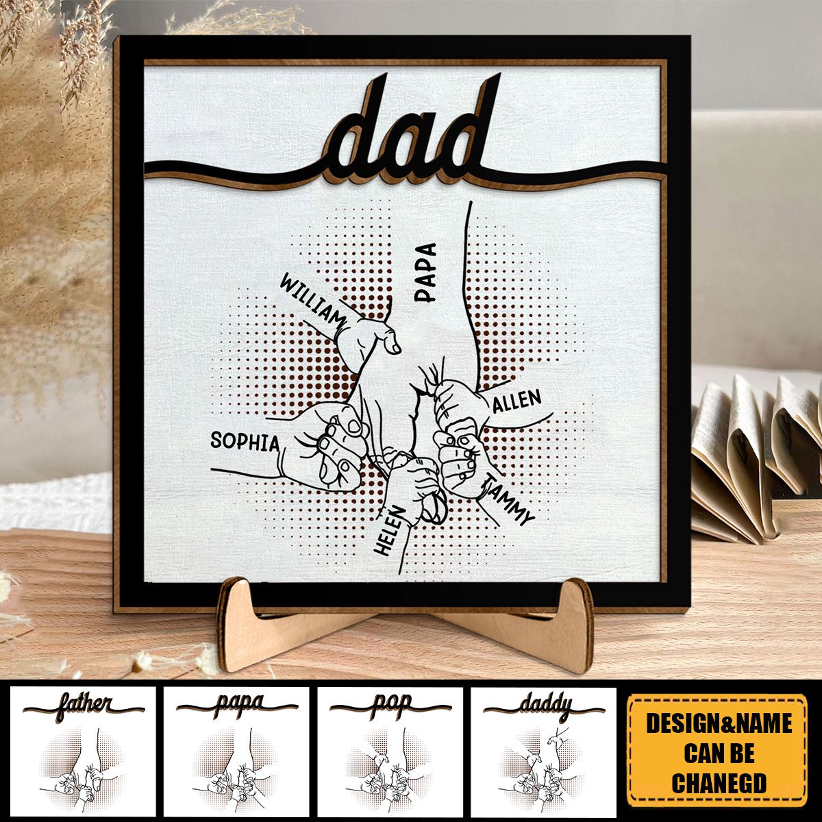 Personalized Dad Hand Bumps -  Wooden Plaque