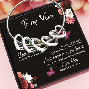 Mother's Day Gift Heart Charm Bangle with Personalized Birthstones and Names