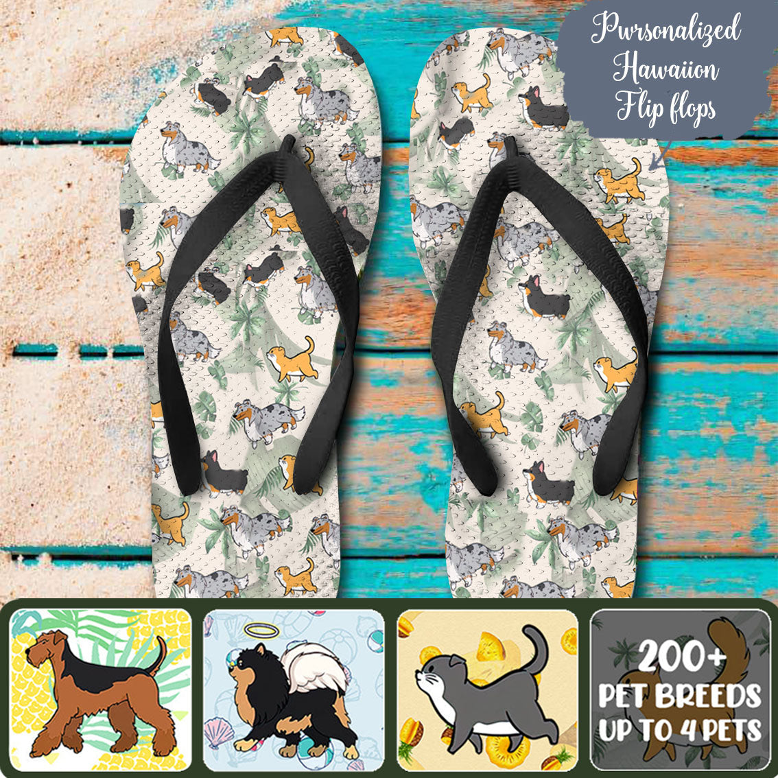 Dog & Cat Hawaii Custom Flip Flops-Personalized printed Flip Flops