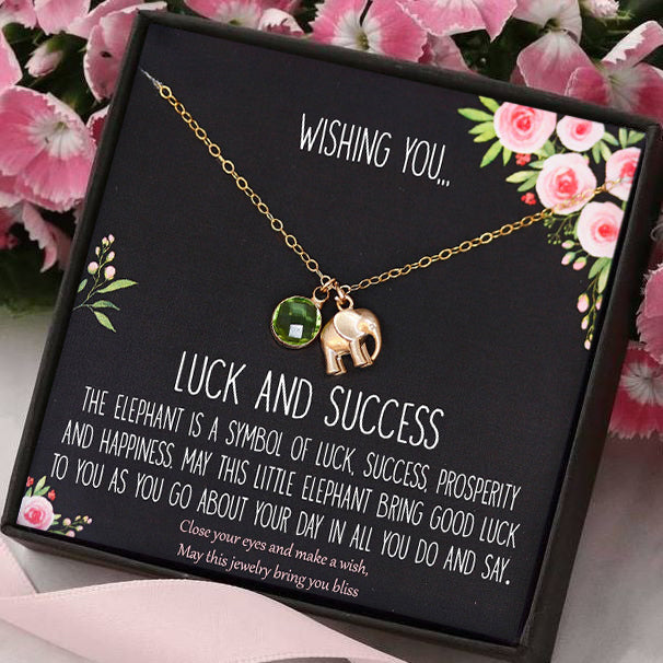 Custom Elephant & Birthstones Necklace