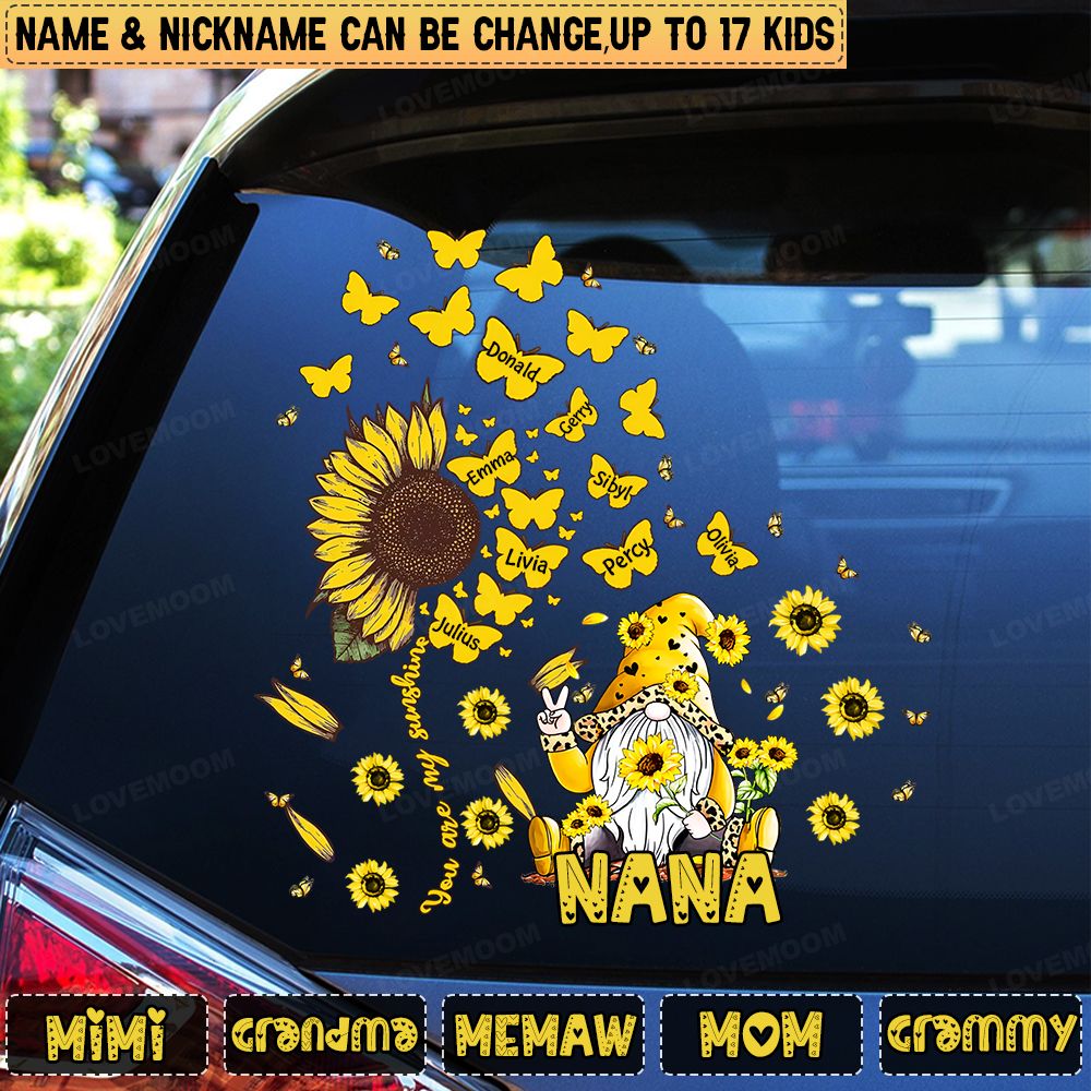 Personalized Grandma Kid Nana Sunflower Heart Decal