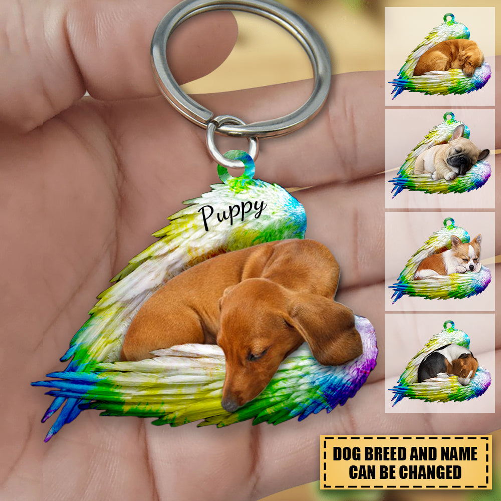 Personalized Dog Sleeping Angel Colorful Keychain