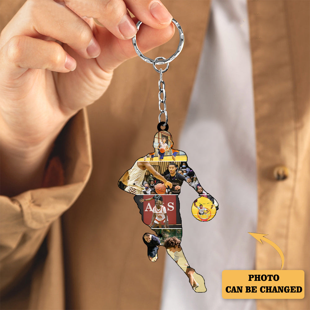 Personalized Basketball player Shaped Ornament, Basketball Photo Keychain
