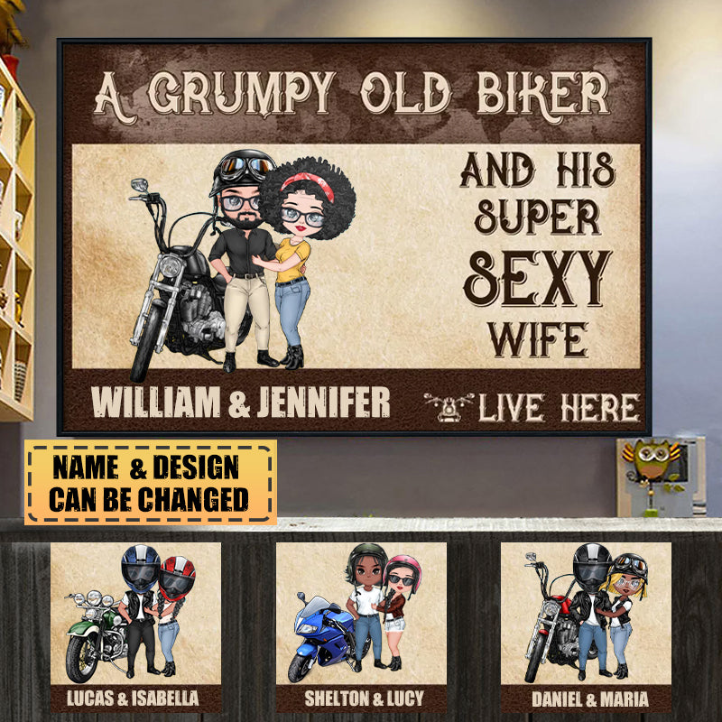 Personalized Couple Riding Custom Poster/Canvas-A Grumpy Old Birer And His Super Sexy Wife-Gift Idea For Couple/ Biker