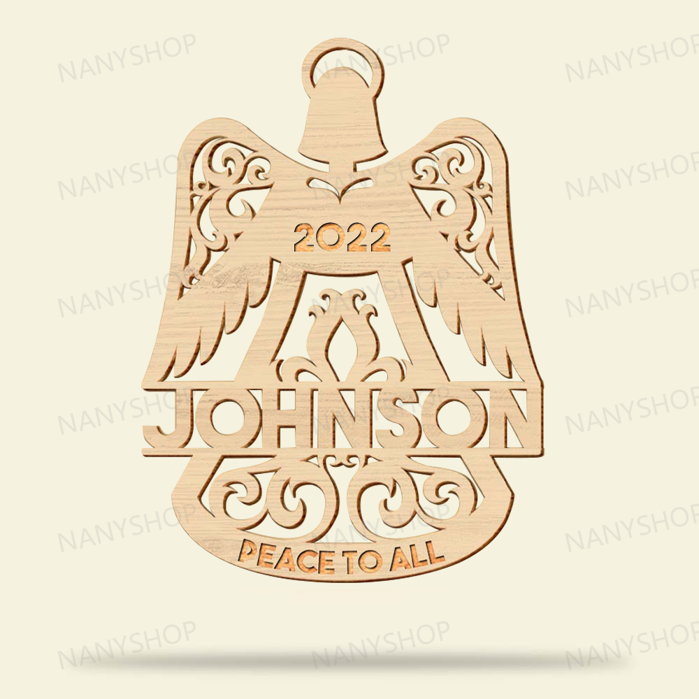 Personalized Memorial Wood Ornament - Angel Wings Bell Shape