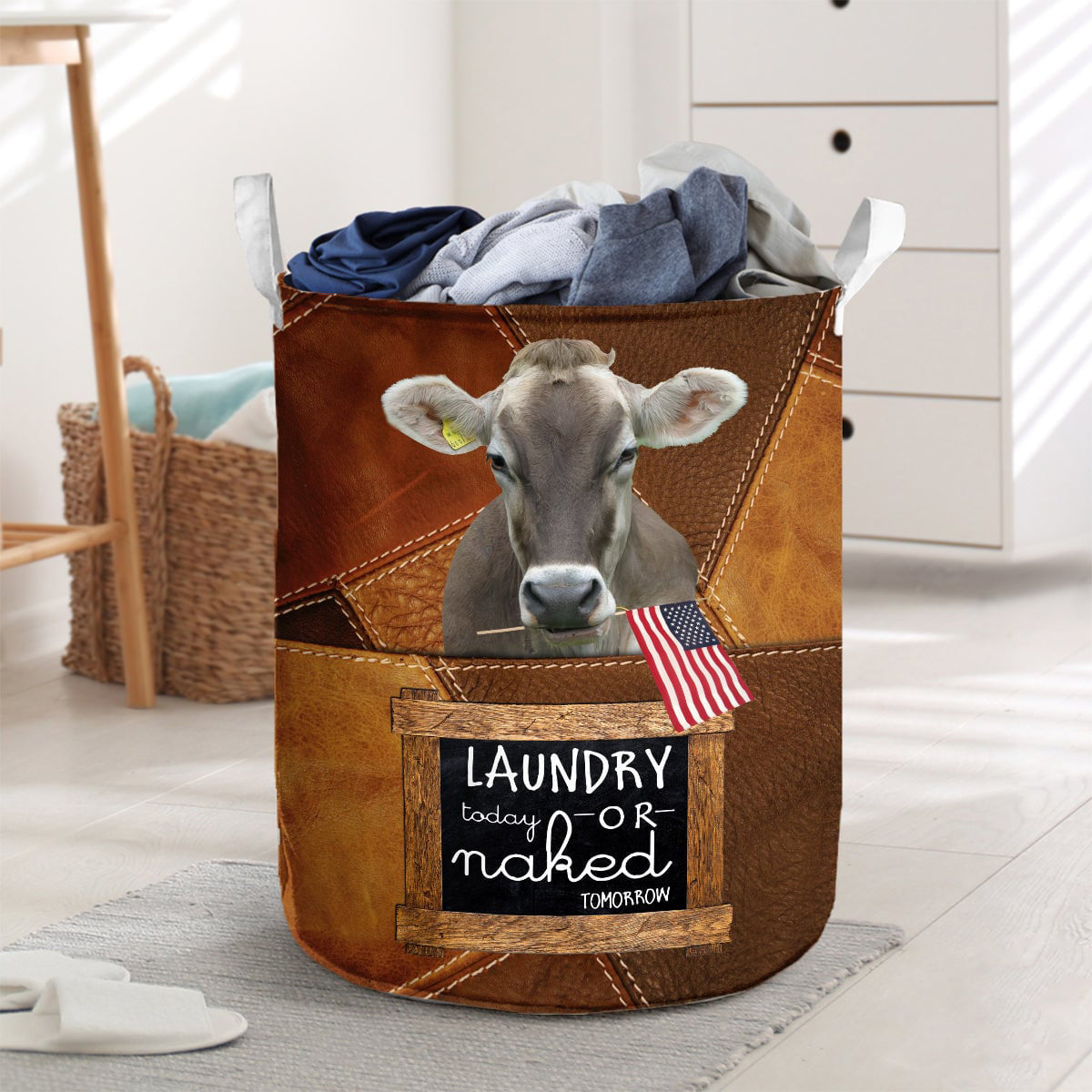 Light Brown Swiss-laundry today or naked tomorrow laundry basket