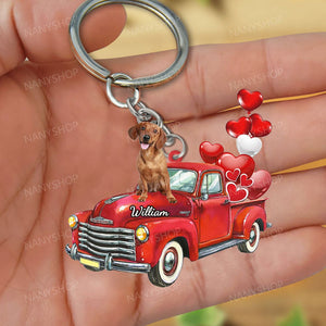 Personalized Dog Stand on the Red Sports Car-Two Sided Keychain