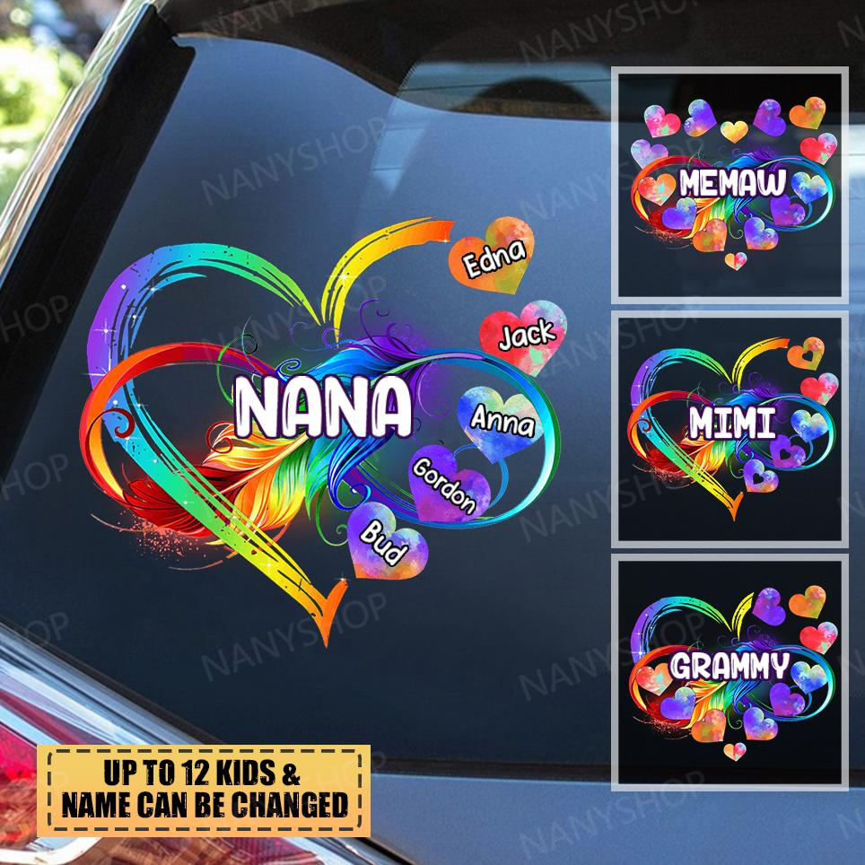 Personalized Grandma Mom Heart Rainbow Decal