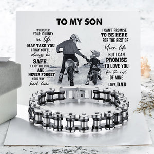 Biker Dad And Son, Enjoy The Ride Stainless Steel Chain Bracelet With Printable Digital Card To Son/Daughter