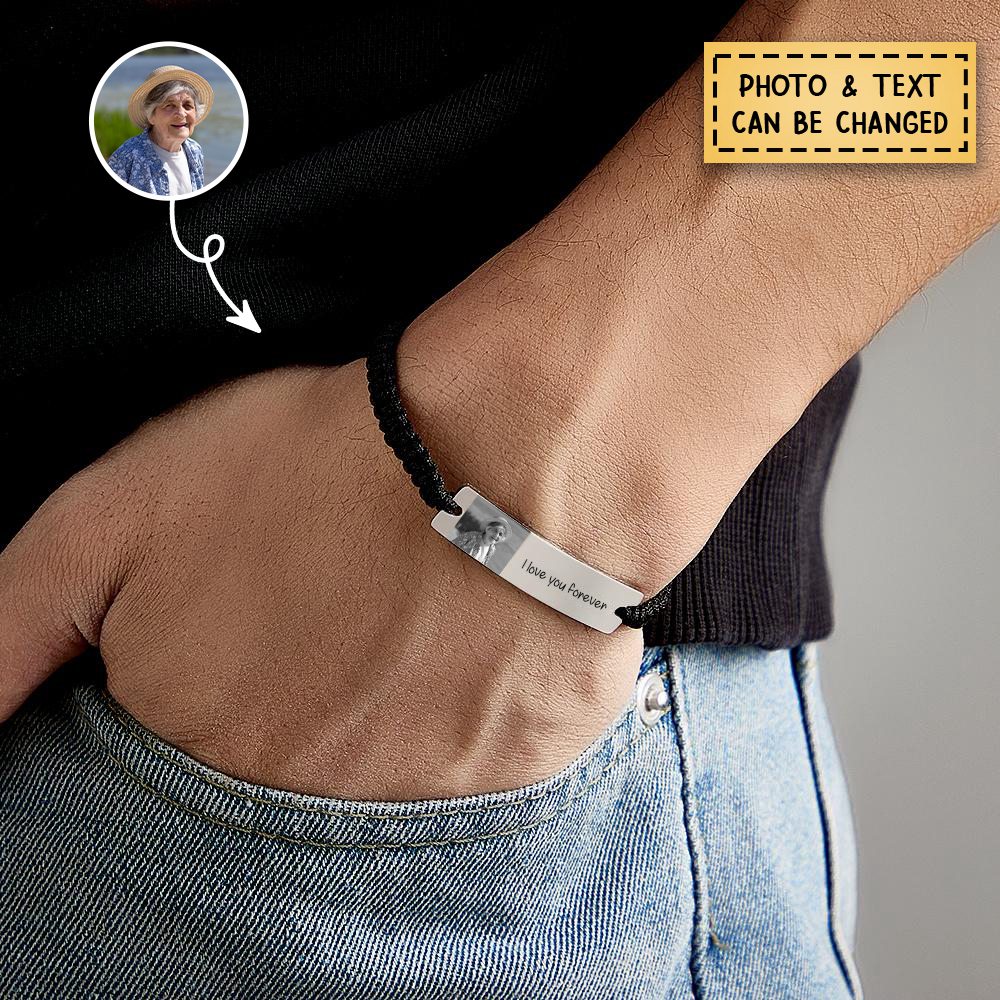 Personalized Customized Picture Name or Text Stainless Steel ID Braided Bracelet