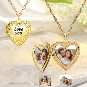 Personalized Photo Gold Vintage Heart Locket Necklace