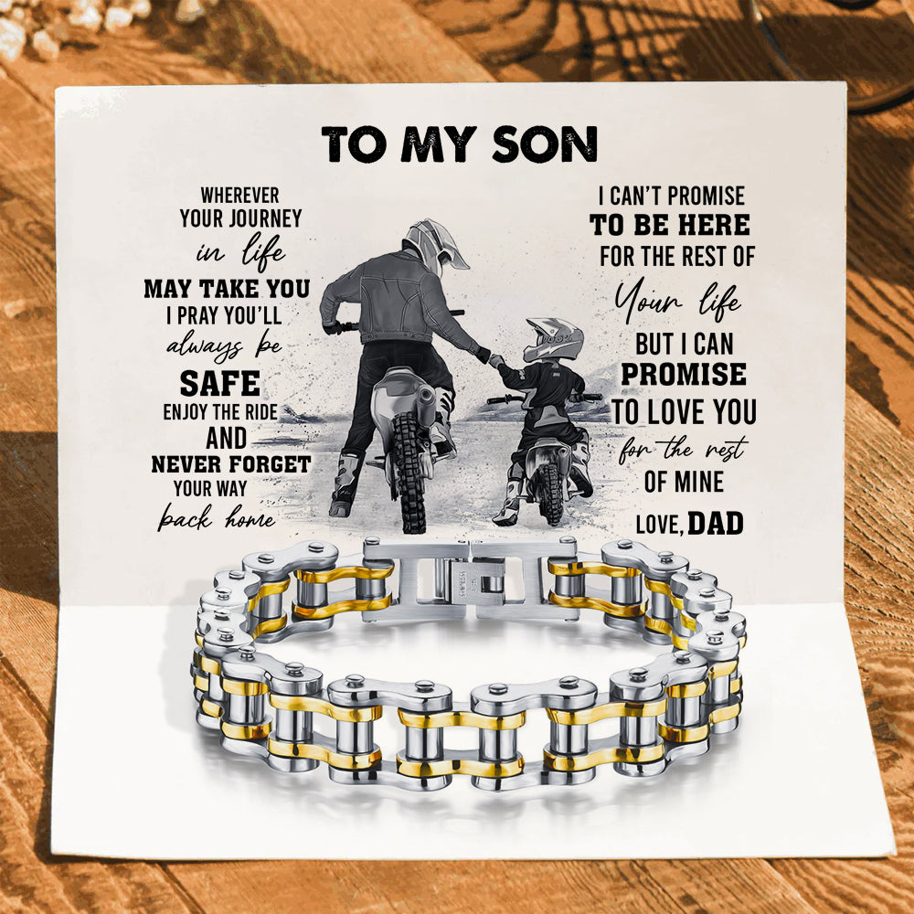 Biker Dad And Son, Enjoy The Ride Stainless Steel Chain Bracelet With Printable Digital Card To Son/Daughter