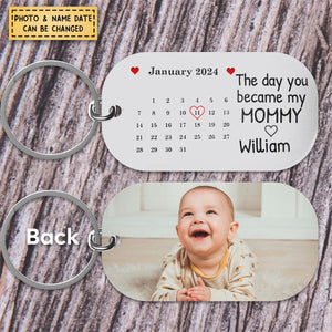 Personalized Calendar The Day You Became My Mommy Stainless Steel Keychain