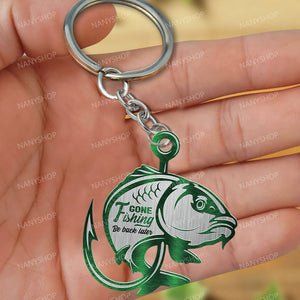 Personalized  Gone Fishing Custom Name Two Sides Keychain