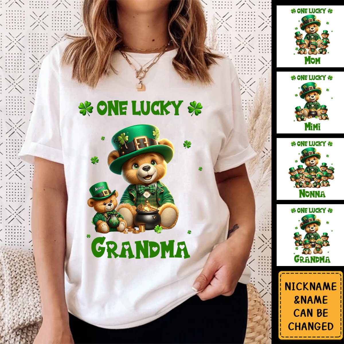 Personalized Bear Grandma Saint Patrick Day Pure Cotton T-shirt