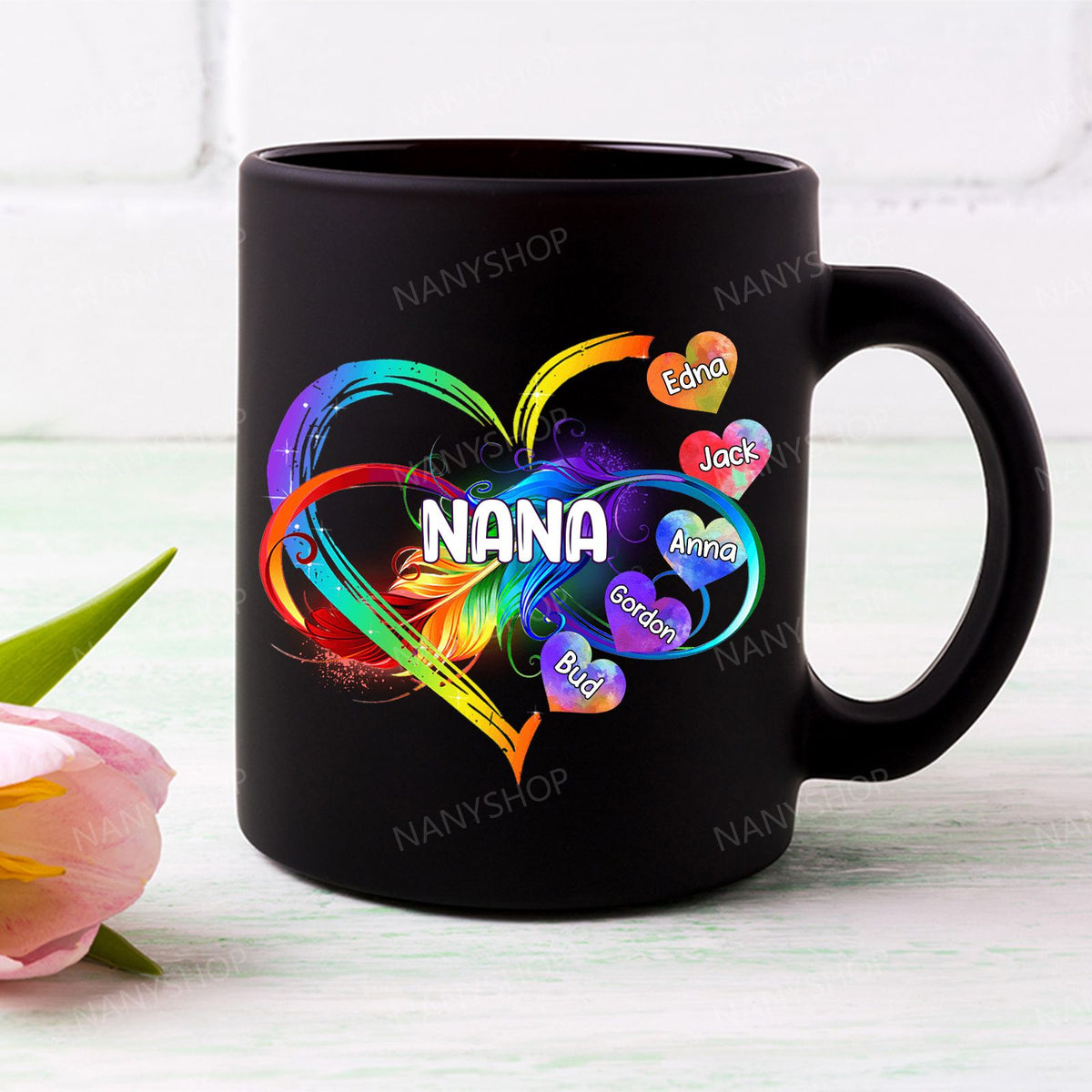 Personalized Grandma Mom Heart Rainbow Mug