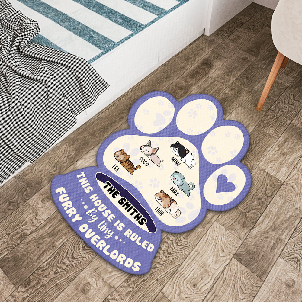 Personalized  Paw & Sleeping Pet Bowl Shape Doormat-This House Is Ruled By Tiny Furry Overlords