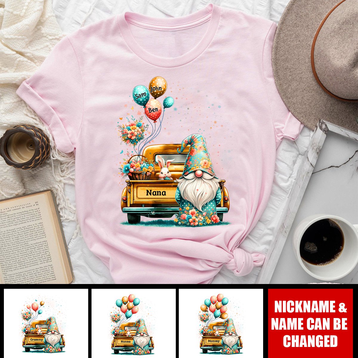 Personalized Cute Easter Grandma Balloon Pure Cotton T-shirt