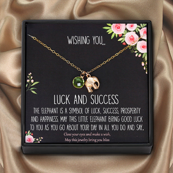 Custom Elephant & Birthstones Necklace