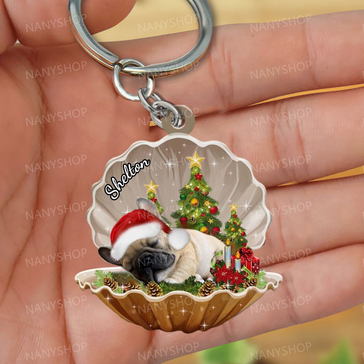 Personalized Dog Inside-sleeping Pearl In Christmas-Two Sided Keychain