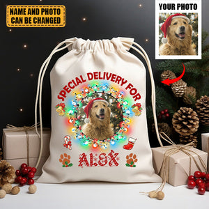 Special Delivery For Pet - Custom Photo And Name, Personalized String Bag, Gift For Pet Lover, Christmas Gift
