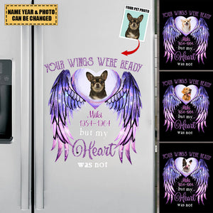 Personalized Sparkling Violet Upload Image Heart Wings, Your Wings Were Ready But My Heart Was Not Decal