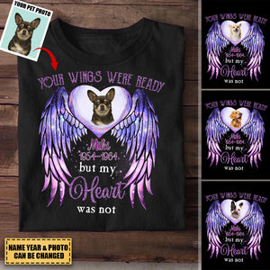 Personalized Sparkling Violet Upload Image Heart Wings, Your Wings Were Ready But My Heart Was Not  T-Shirt