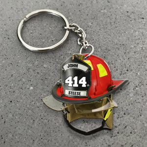 Personalized Firefighter Helmet Keychain - Custom Name, Number