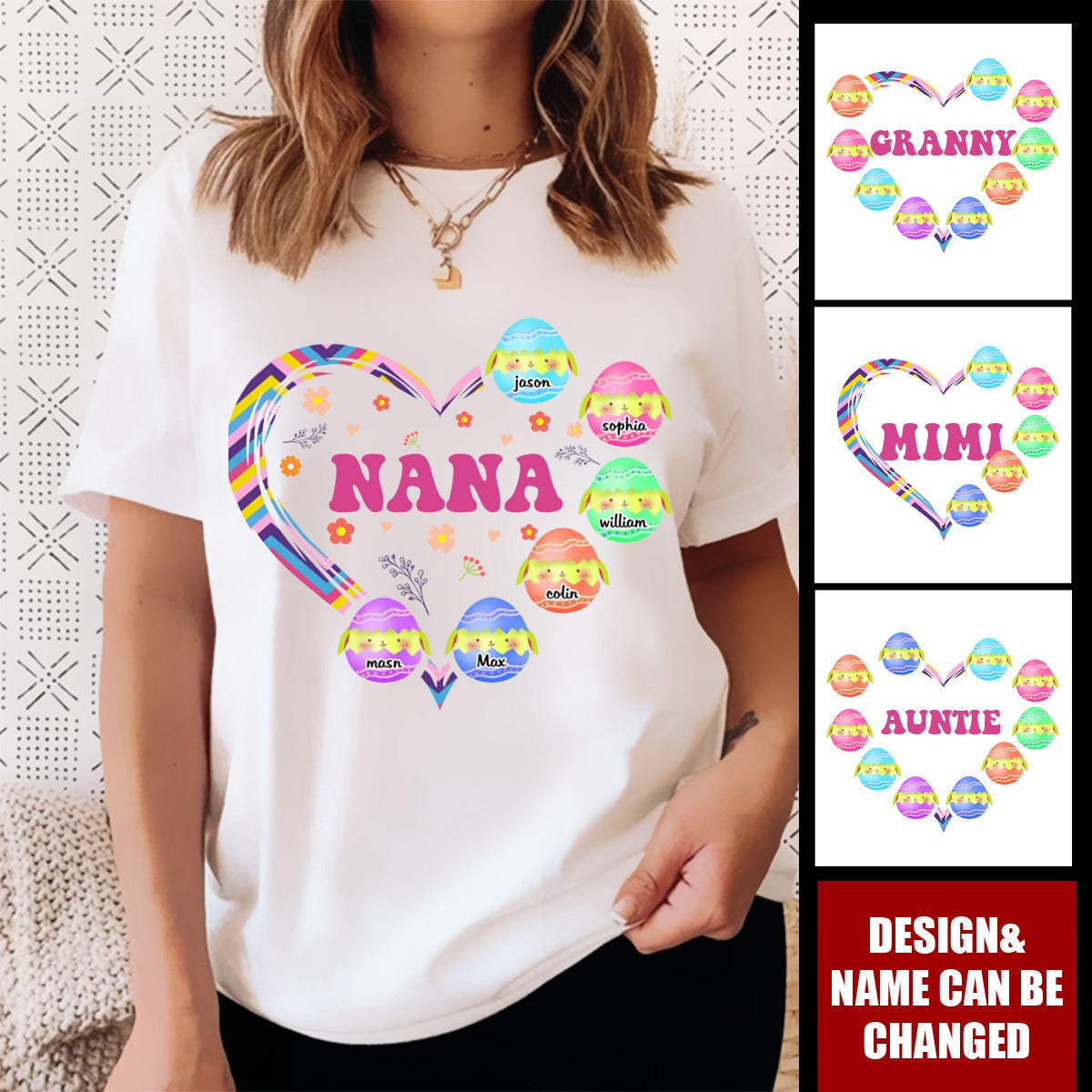 Personalized Easter Grandma With Kids Eggs Pure cotton T-shirt