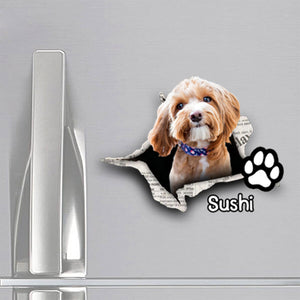 Cute Dog, Cat Pet Crack Personalized Funny Pet Fridge Decal/Sticker