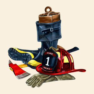 Personalized Firefighter Helmet & Boots Ornament