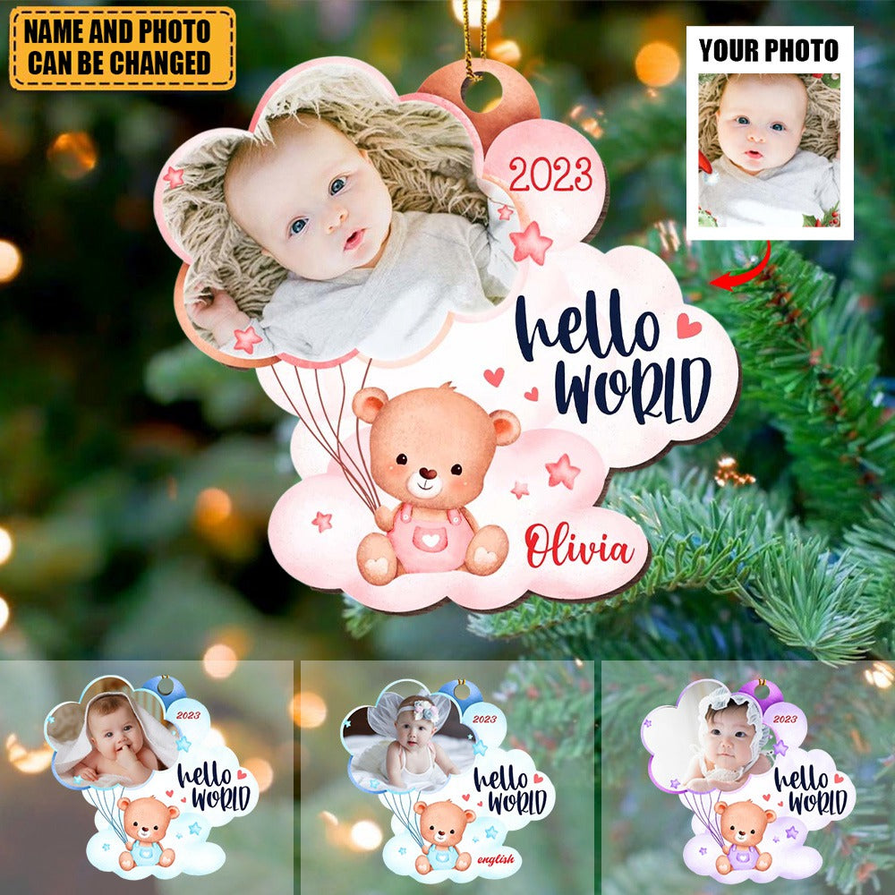Newborn Baby Gift Bear Hello World Photo Acrylic Ornament