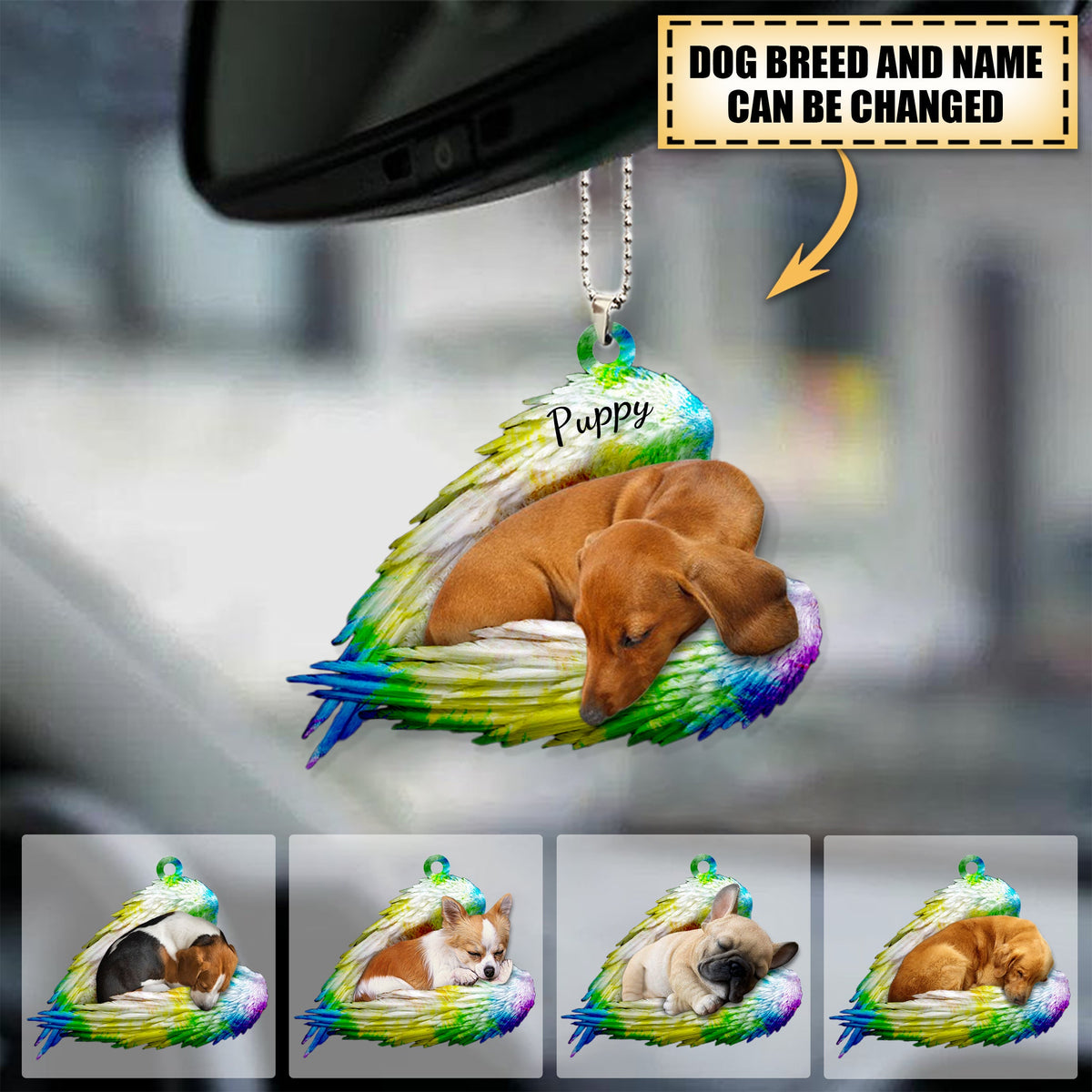 Personalized Colorful Sleeping Angel Dog Ornament