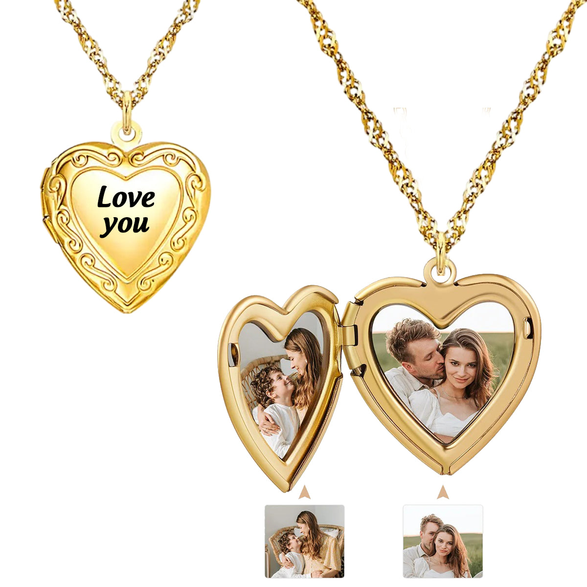 Personalized Photo Gold Vintage Heart Locket Necklace