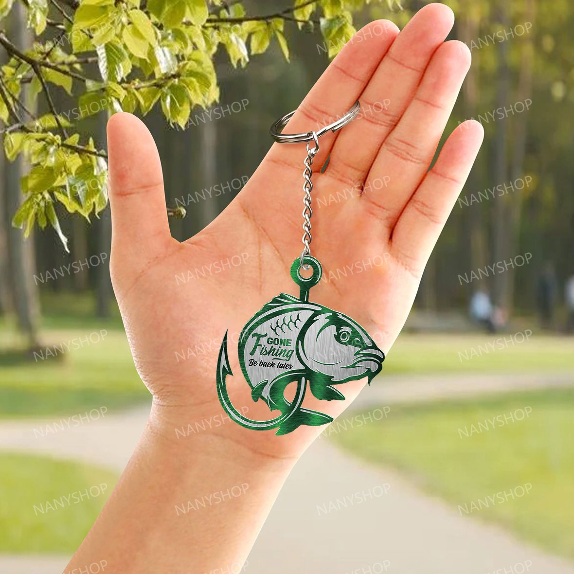 Personalized  Gone Fishing Custom Name Two Sides Keychain