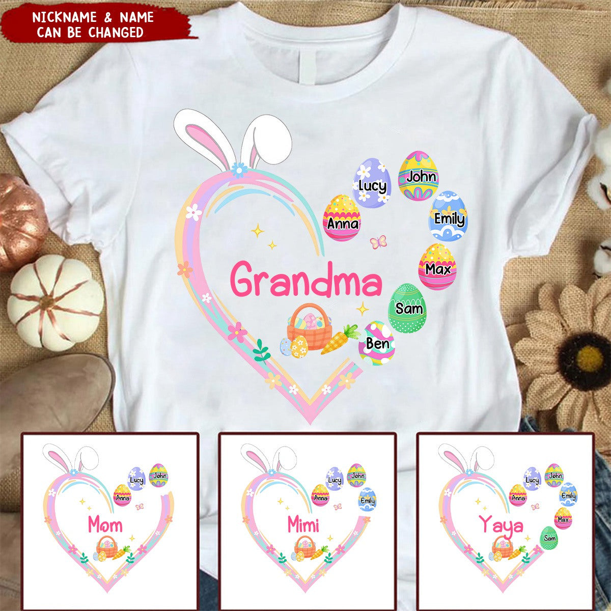 Personalized Easter Heart With Grandkids Bunny Pure Cotton T-Shirt
