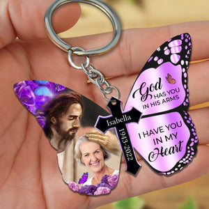 God Has You In His Arms Personalized Butterfly Keychain