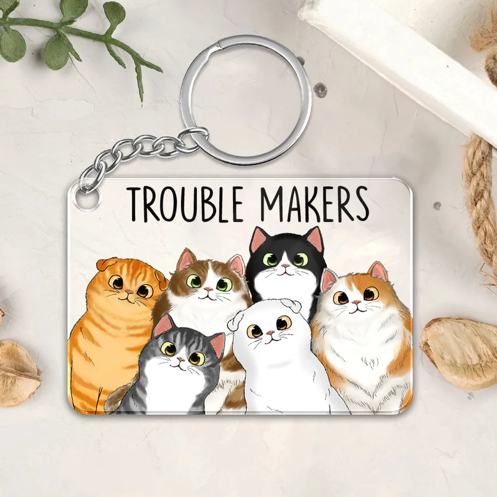 Cute Peeking Fluffy Cat Personalized Acrylic Keychain - Gift For Cat Lover