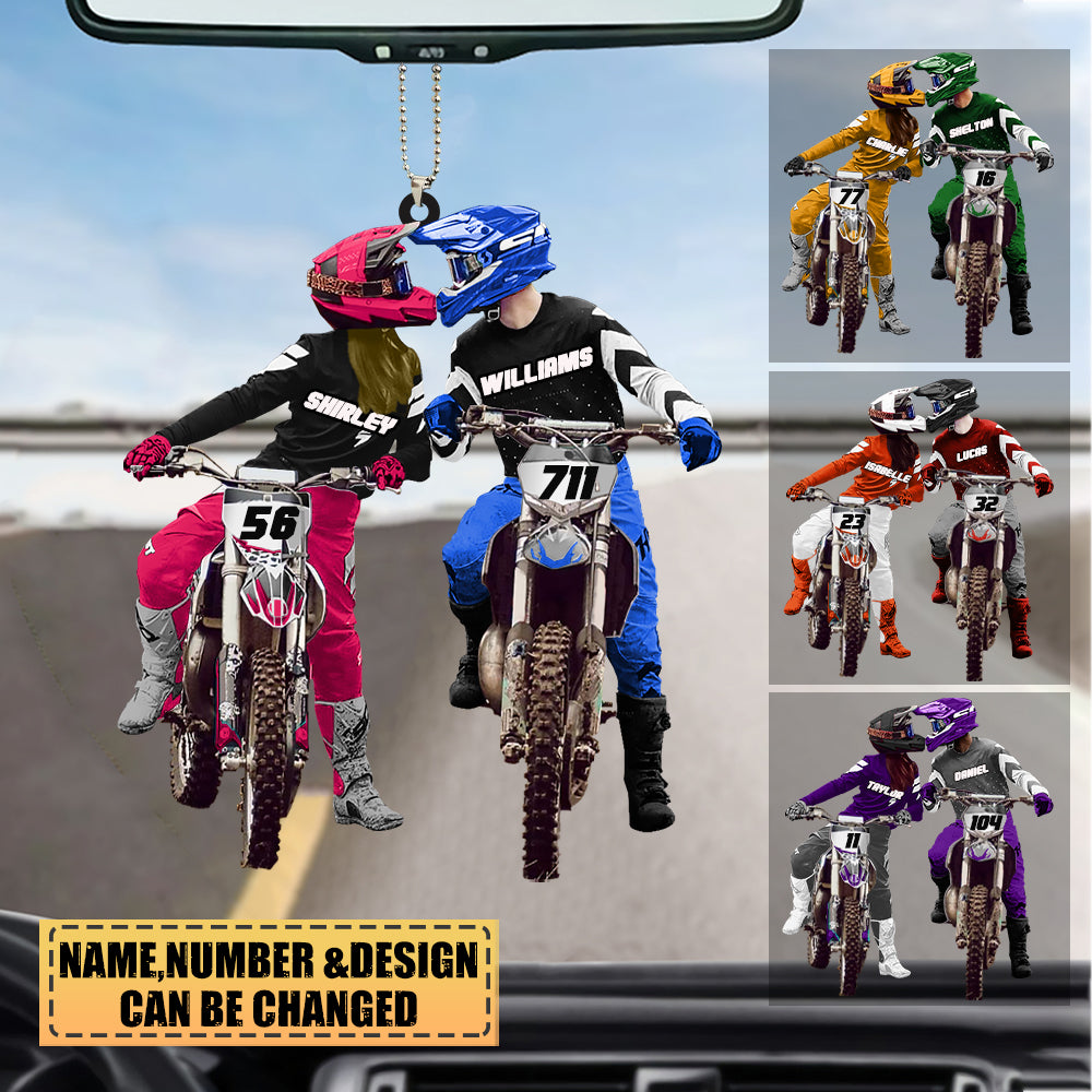 Personalized Motocross Couples Two Sided Ornament