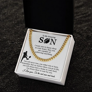 To My Son Cuban Chain Necklace Football Player Gift "I love you, to the end zone and back"