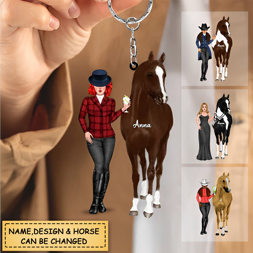 Personalized Woman Standing With Horse- Gift For Horse Lover Dog Lovers Acrylic Keychain