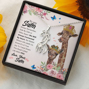 To My Sister -We will Always be Connected by Heart Giraffe Necklace