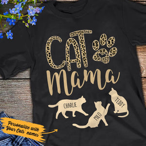 Personalized Cat Mom Leopard Print T-Shirt